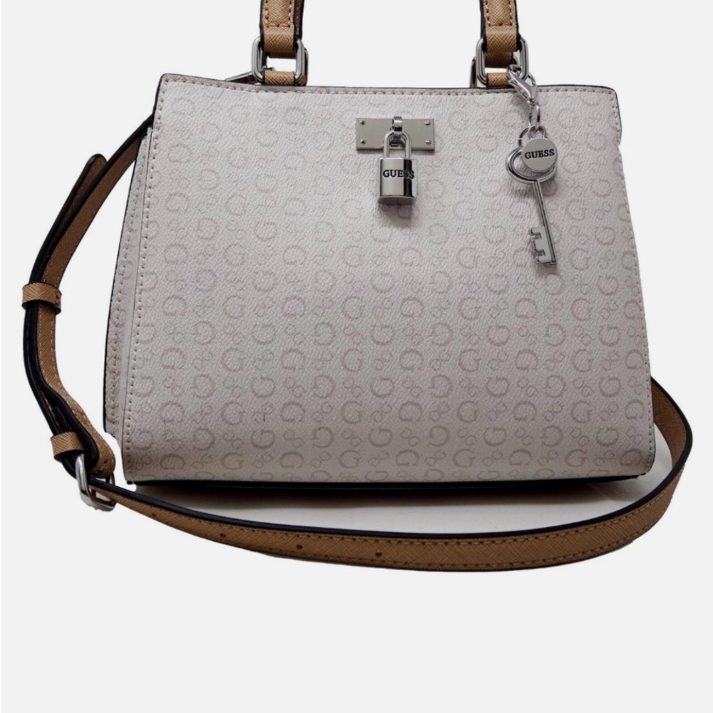 Guess Cream and Tan Satchel Bag